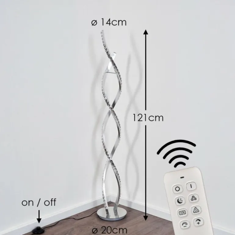Lampadaire Assuan LED Chrome, 1 lumière, Télécommandes, Changeur de couleurs