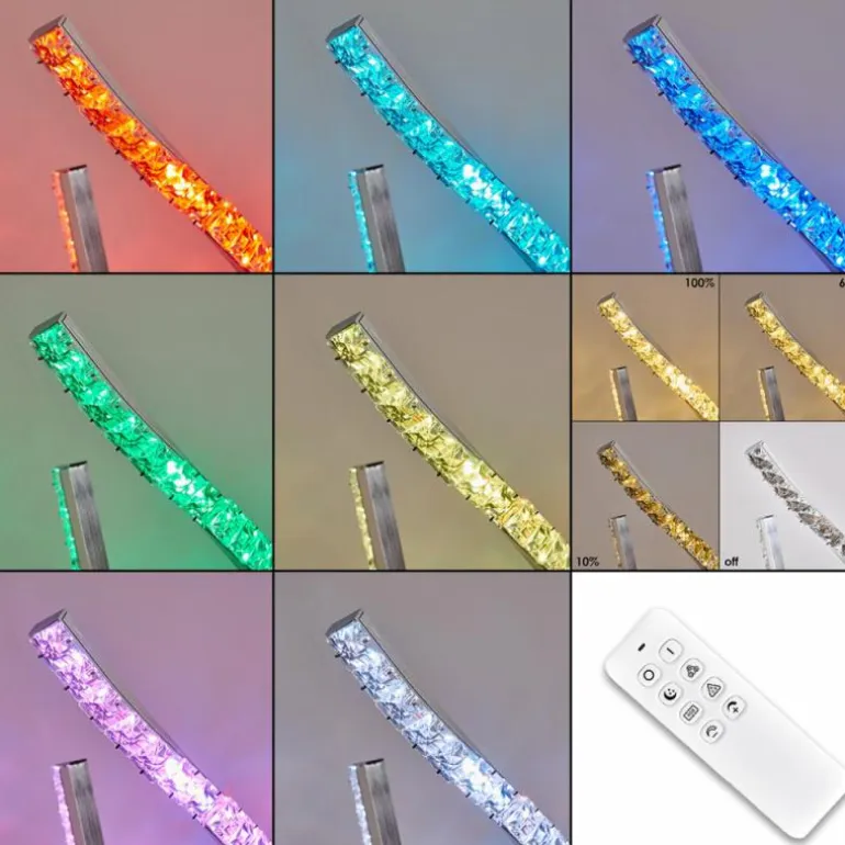 Lampadaire Assuan LED Chrome, 1 lumière, Télécommandes, Changeur de couleurs
