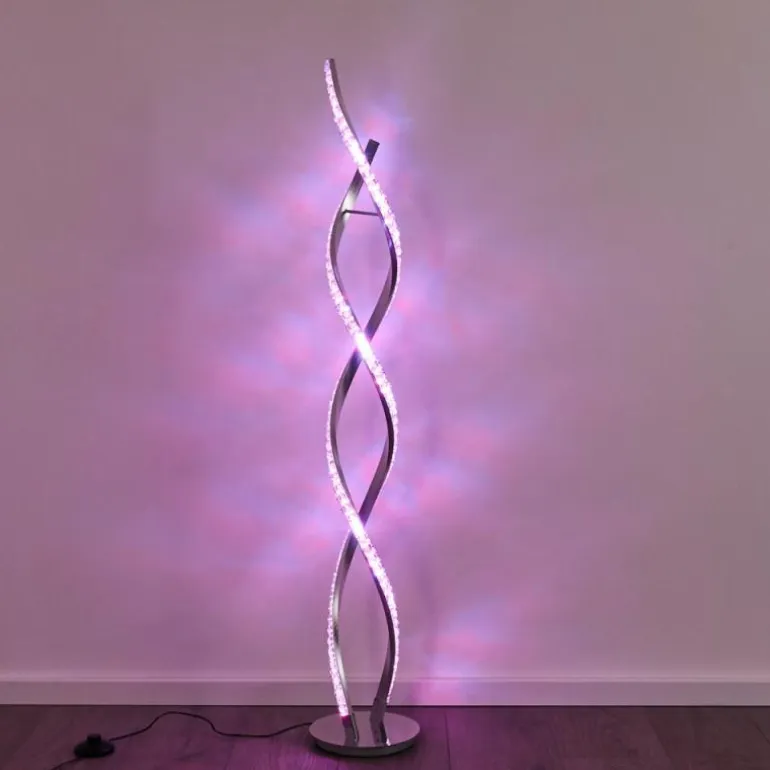 Lampadaire Assuan LED Chrome, 1 lumière, Télécommandes, Changeur de couleurs