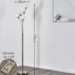 Lampadaire Bernado Nickel mat, 5 lumières