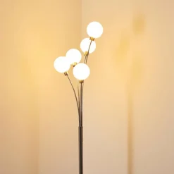 Lampadaire Bernado Nickel mat, 5 lumières