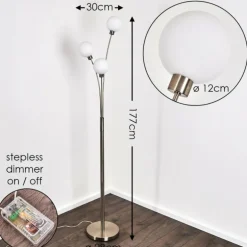 Lampadaire Bernado Nickel mat, 3 lumières