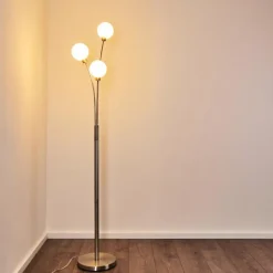Lampadaire Bernado Nickel mat, 3 lumières