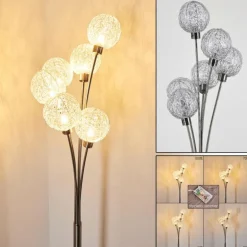 Lampadaire Bernado Nickel mat, 6 lumières