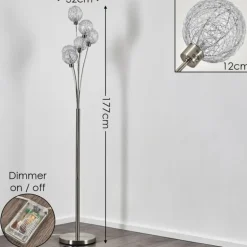 Lampadaire Bernado Nickel mat, 6 lumières