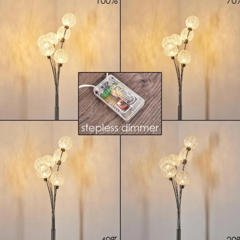 Lampadaire Bernado Nickel mat, 6 lumières
