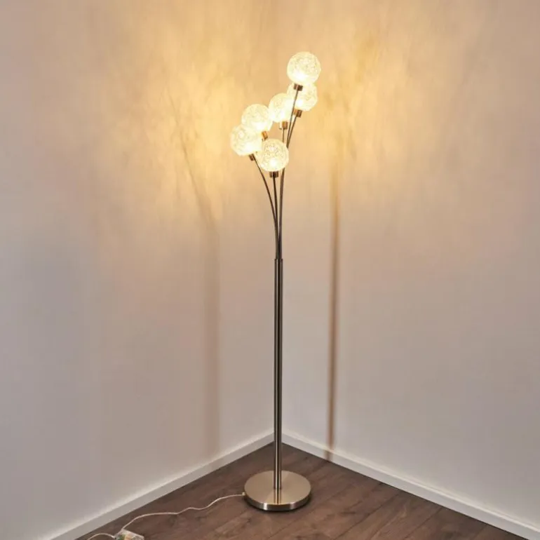 Lampadaire Bernado Nickel mat, 6 lumières
