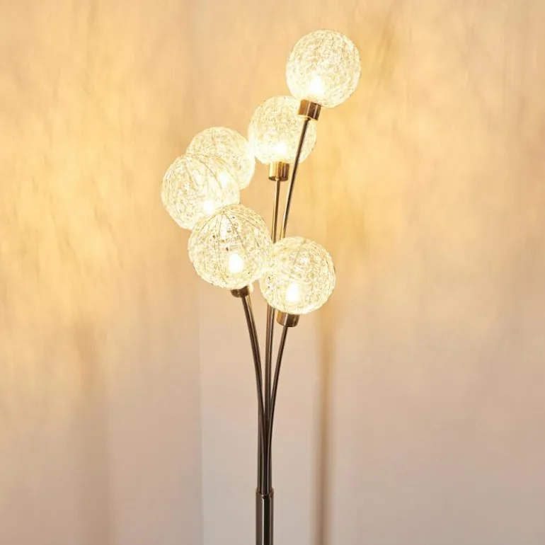 Lampadaire Bernado Nickel mat, 6 lumières