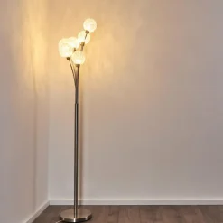Lampadaire Bernado Nickel mat, 6 lumières