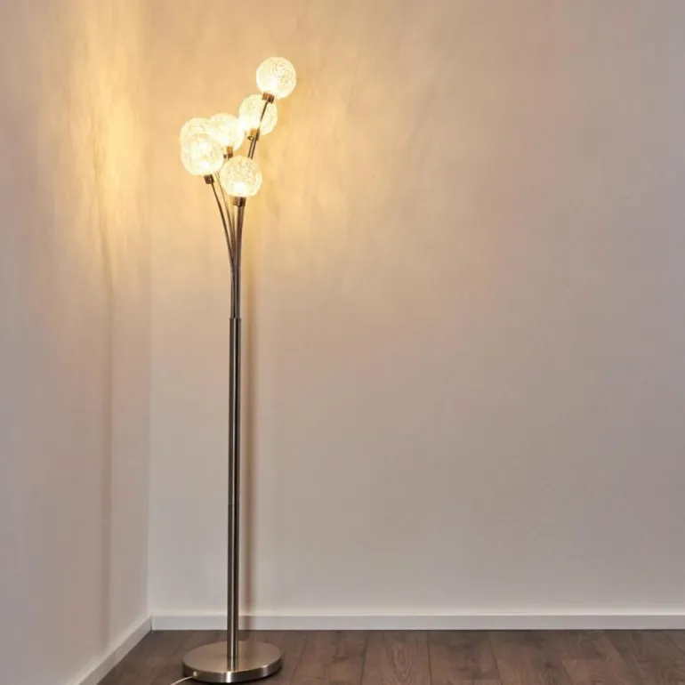 Lampadaire Bernado Nickel mat, 6 lumières