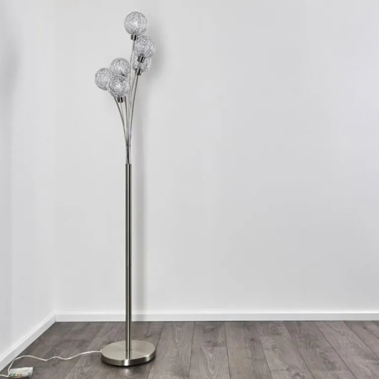 Lampadaire Bernado Nickel mat, 6 lumières