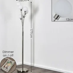 Lampadaire Bernado Nickel mat, 6 lumières