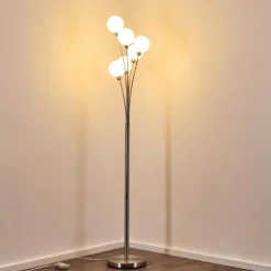 Lampadaire Bernado Nickel mat, 6 lumières