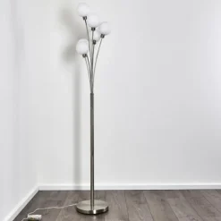 Lampadaire Bernado Nickel mat, 6 lumières