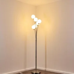Lampadaire Bernado Nickel mat, 6 lumières