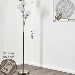 Lampadaire Bernado Nickel mat, 5 lumières