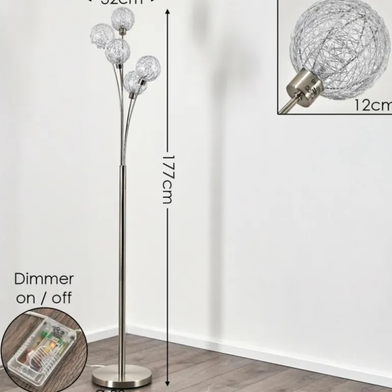Lampadaire Bernado Nickel mat, 5 lumières