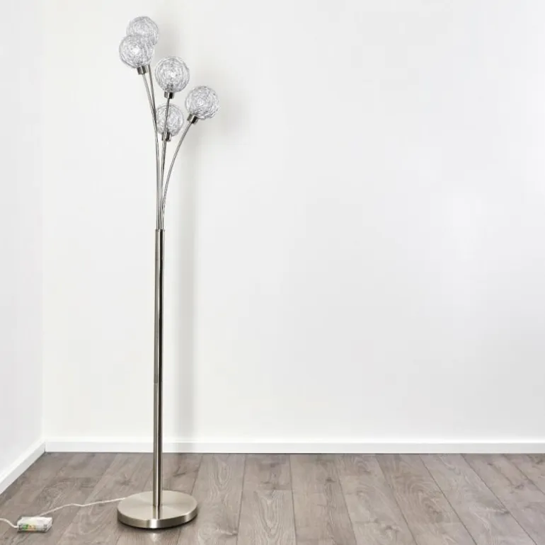 Lampadaire Bernado Nickel mat, 5 lumières