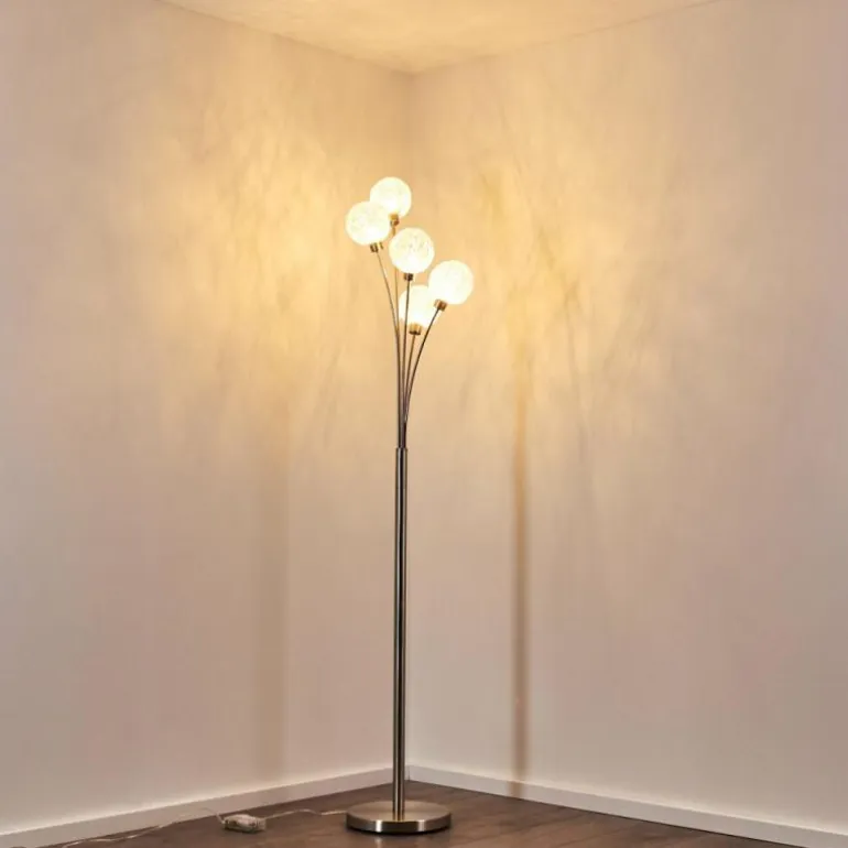 Lampadaire Bernado Nickel mat, 5 lumières