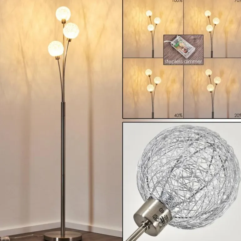 Lampadaire Bernado Nickel mat, 3 lumières