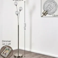 Lampadaire Bernado Nickel mat, 3 lumières