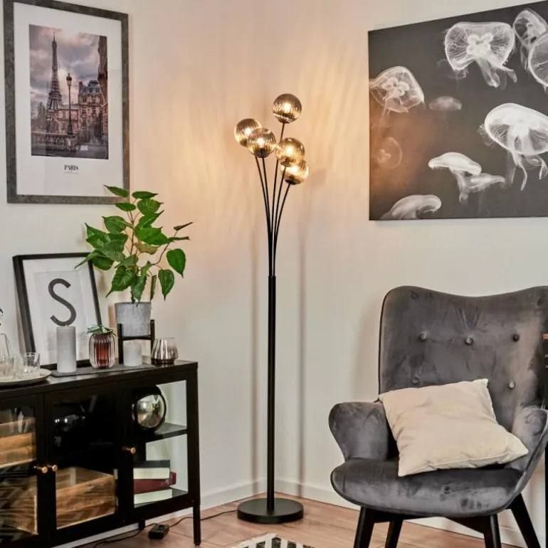 Lampadaire Bernado Noir, 5 lumières