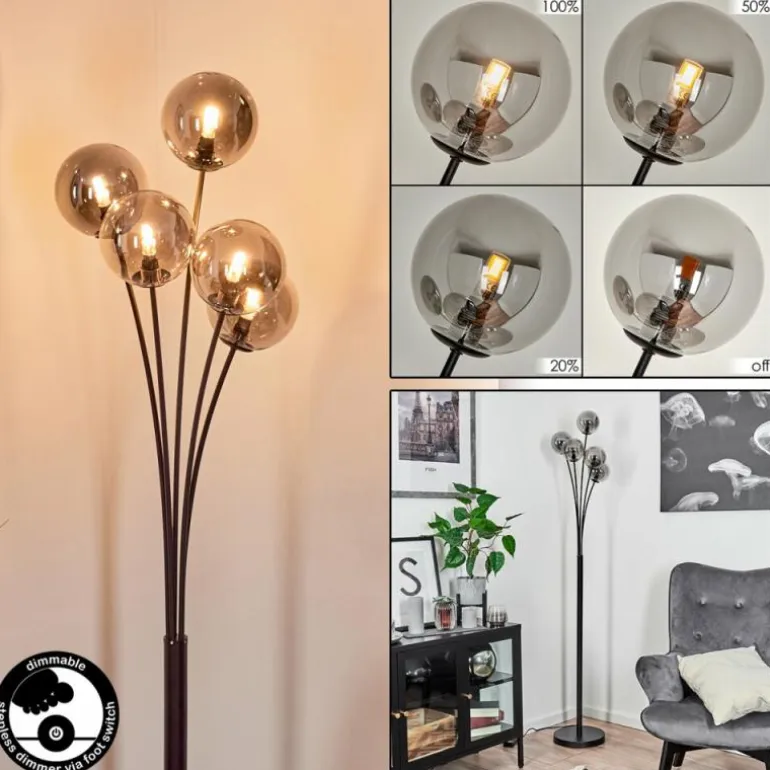 Lampadaire Bernado Noir, 5 lumières