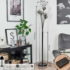 Lampadaire Bernado Noir, 5 lumières