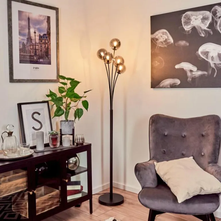 Lampadaire Bernado Noir, 5 lumières