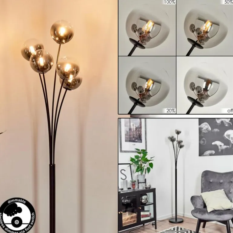 Lampadaire Bernado Noir, 5 lumières