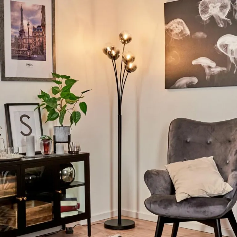 Lampadaire Bernado Noir, 5 lumières