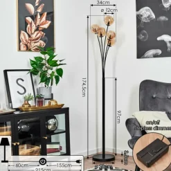 Lampadaire Bernado Noir, 5 lumières