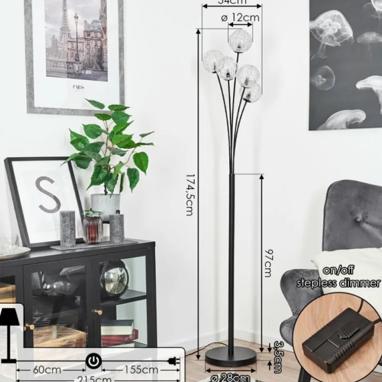 Lampadaire Bernado Noir, 5 lumières