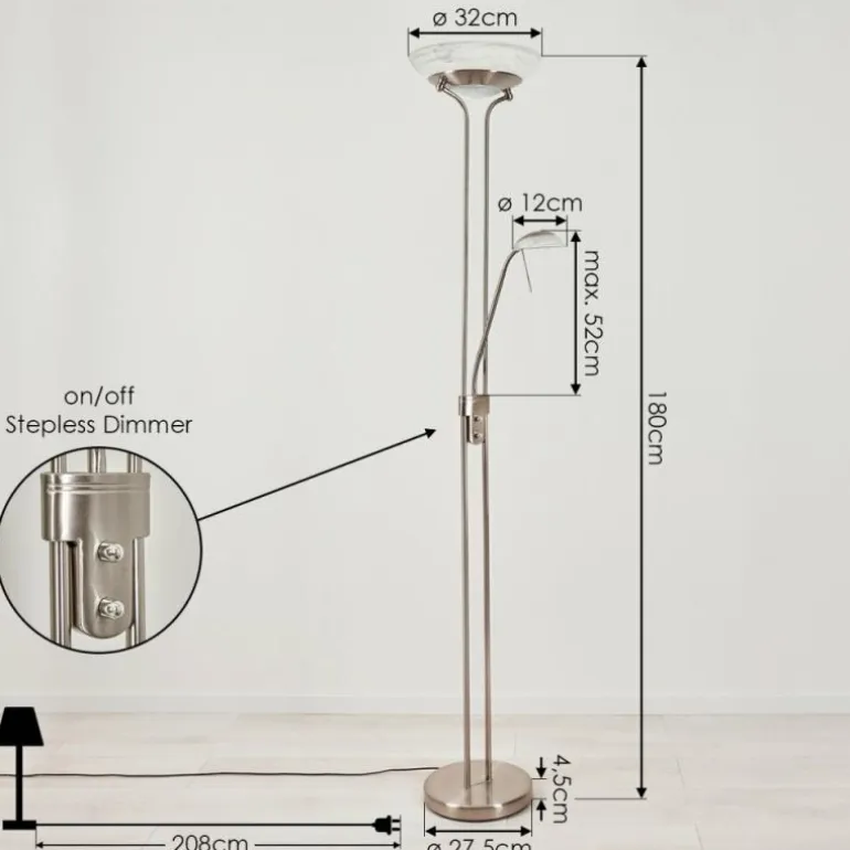 Lampadaire Biot LED Nickel mat, 2 lumières