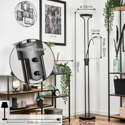 Lampadaire Biot LED Noir, 2 lumières