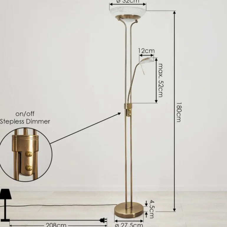 Lampadaire Biot LED Vieux laiton, 2 lumières