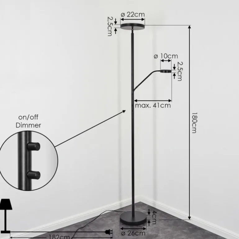 Lampadaire Busswil LED Noir, 2 lumières