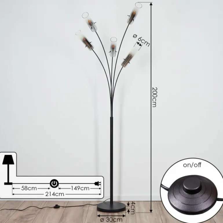 Lampadaire Caimitte Noir, 5 lumières