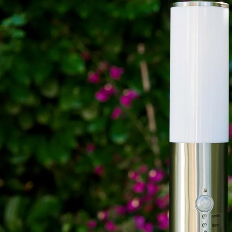 Lampadaire Caserta Acier inoxydable, 1 lumière, Détecteur de mouvement