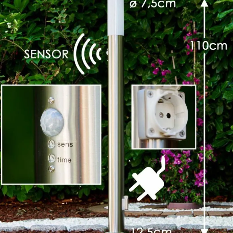 Lampadaire Caserta Acier inoxydable, 1 lumière, Détecteur de mouvement