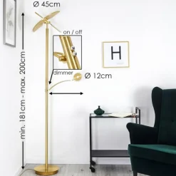 Lampadaire Cazis LED Laiton, 2 lumières