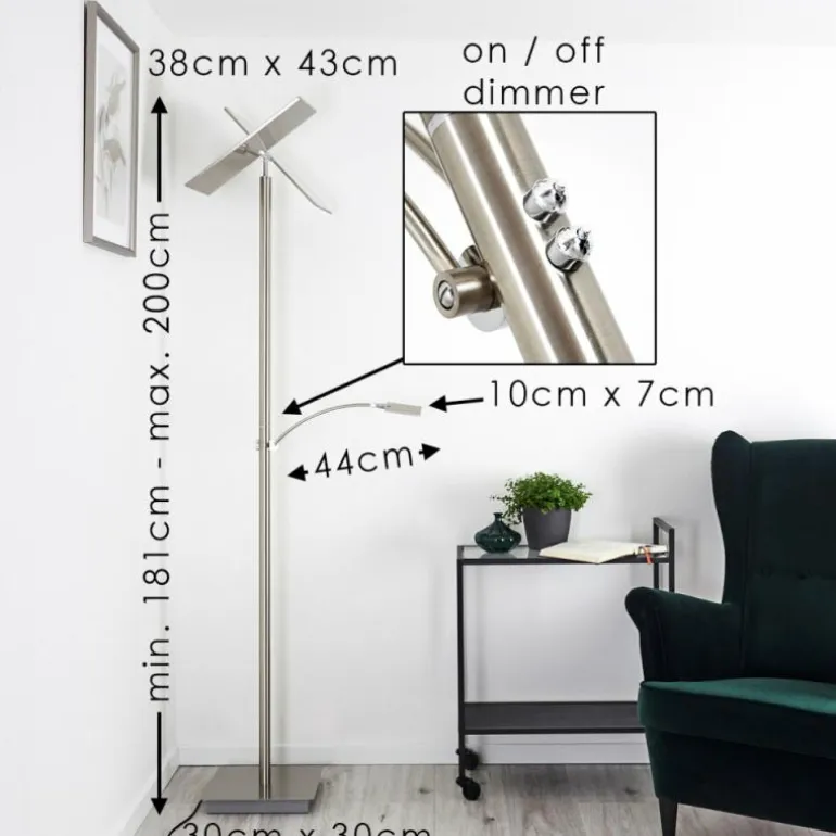 Lampadaire Cazis LED Nickel mat, 3 lumières