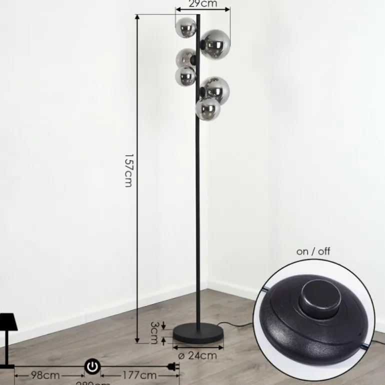 Lampadaire Chehalis LED Noir, 6 lumières