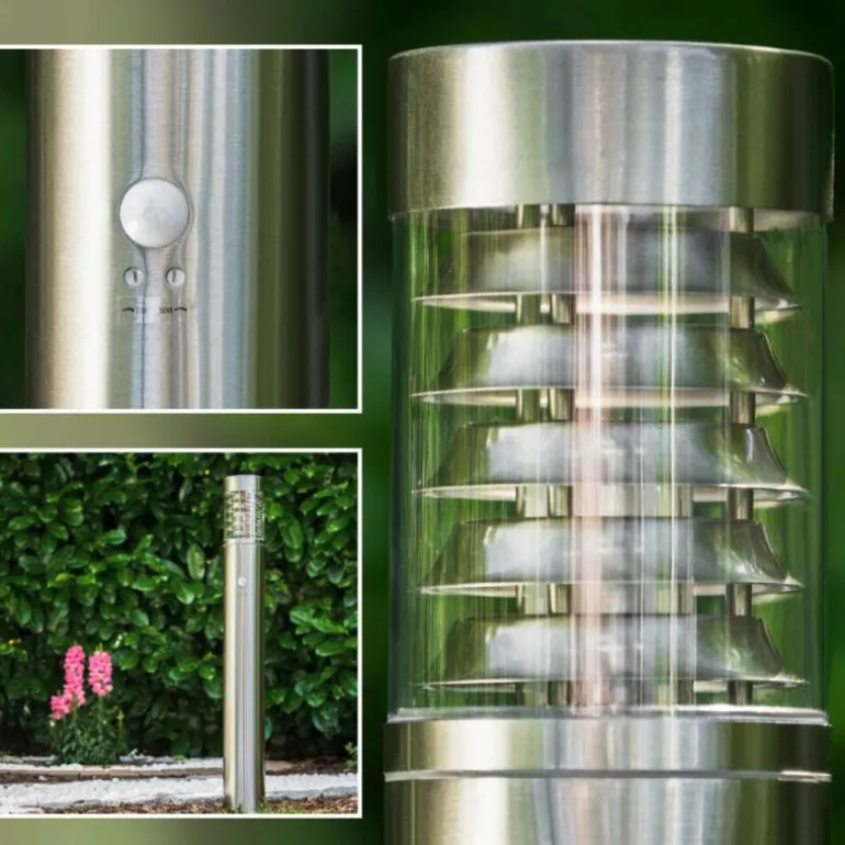Lampadaire Dakar Acier inoxydable, 1 lumière, Détecteur de mouvement