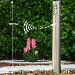 Lampadaire Dakar Acier inoxydable, 1 lumière, Détecteur de mouvement