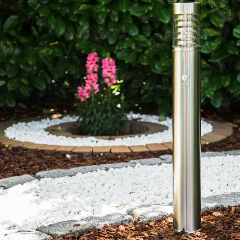 Lampadaire Dakar Acier inoxydable, 1 lumière, Détecteur de mouvement