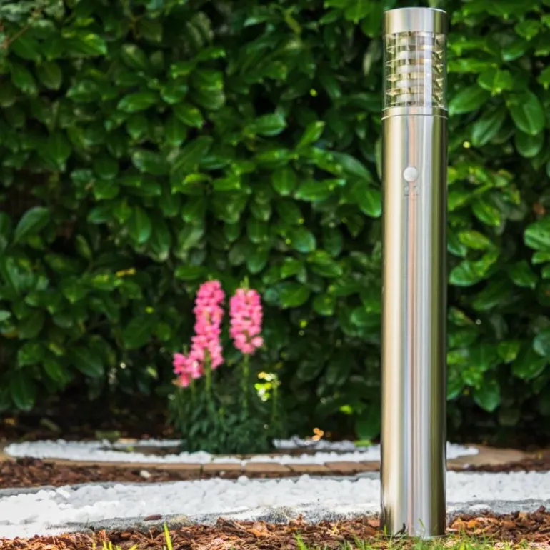 Lampadaire Dakar Acier inoxydable, 1 lumière, Détecteur de mouvement