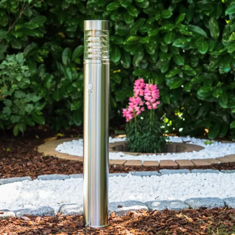 Lampadaire Dakar Acier inoxydable, 1 lumière, Détecteur de mouvement