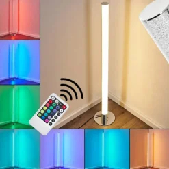 Lampadaire Flaut LED Chrome, 1 lumière, Télécommandes, Changeur de couleurs