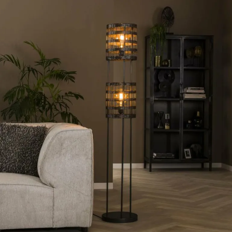 Lampadaire Gastona Nickel mat, Noir, 2 lumières